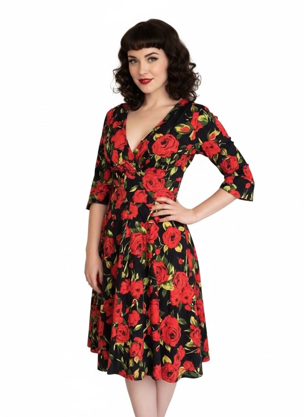 Unique Vintage Rose Print Dress – Large